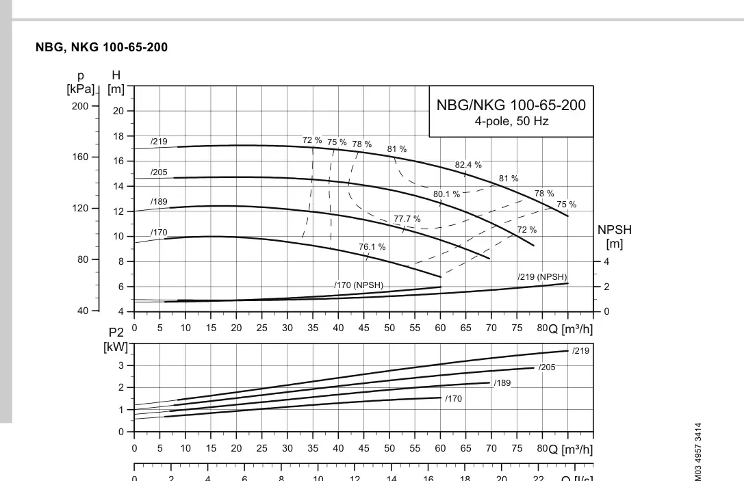 График работы насоса NBE 65-200/219 S1-A-F2-A-E-BQQE