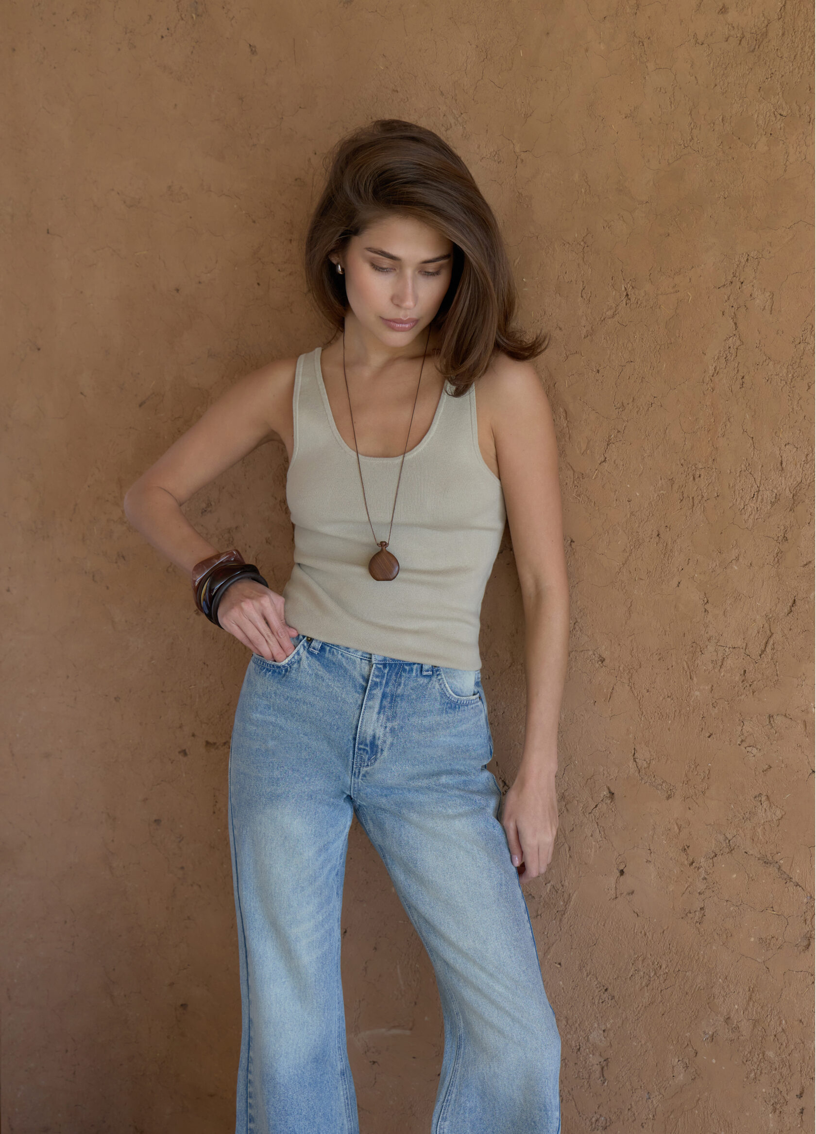 

Вязаный топ Medina из мерсеризованного хлопка - Бежевый, Natural;бежевый