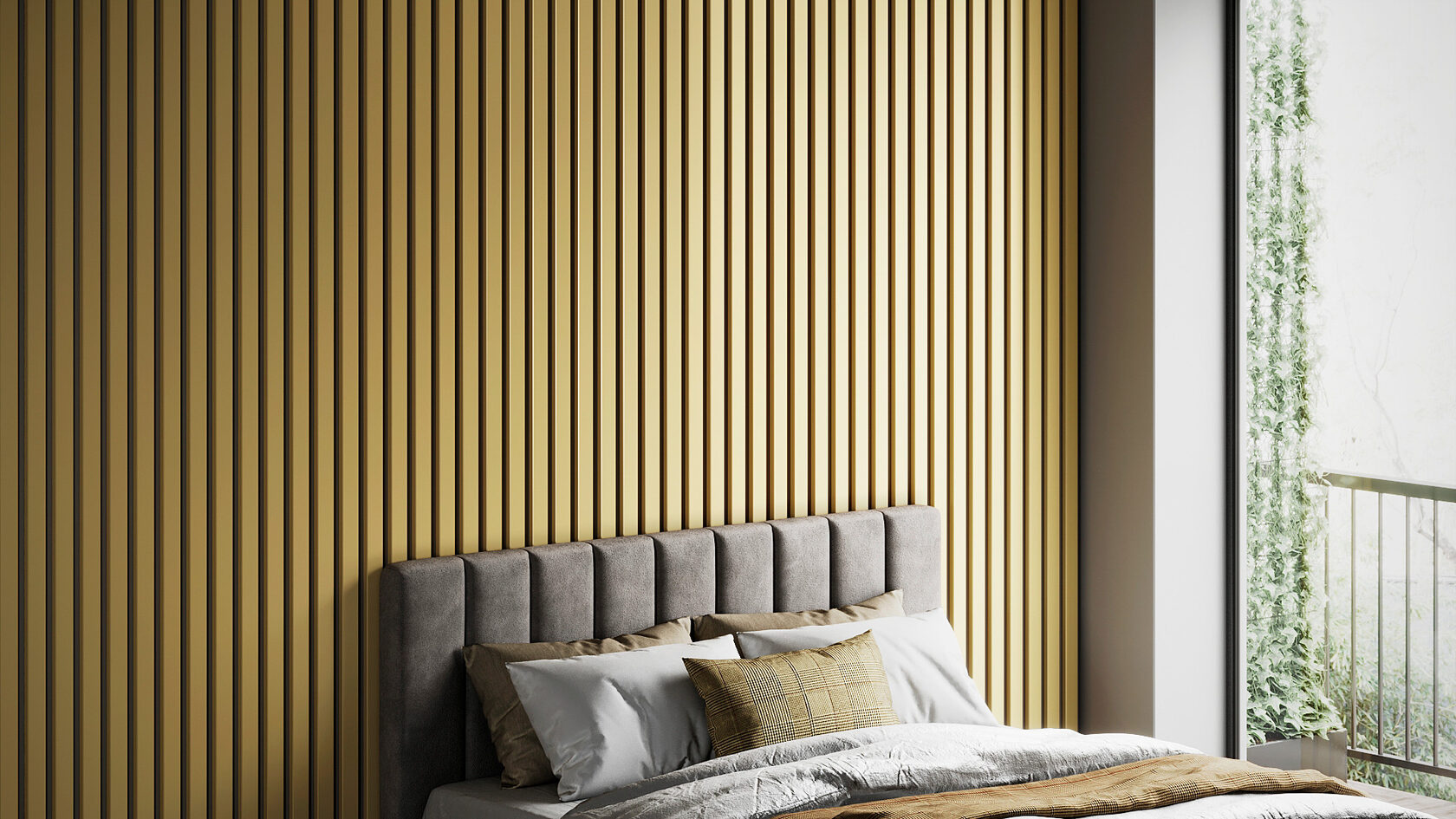 золотые рейки в интерьере на стене