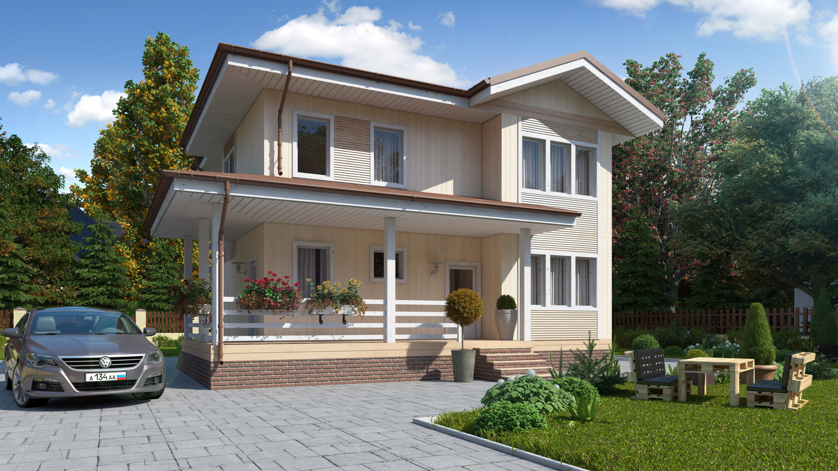 двухэтажный дом с террасой с планом фото