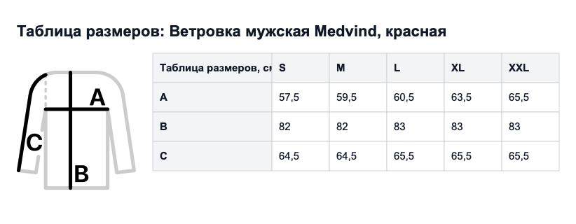 Таблица размеров