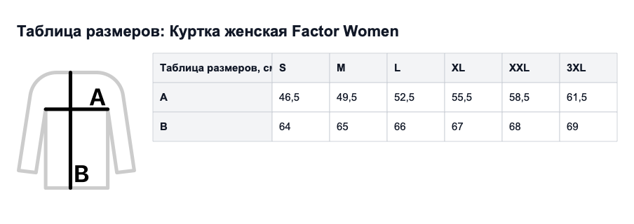 Таблица размеров