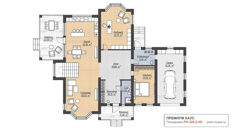 Планировка 1 этажа дома Современный КВ-306, 308 м²— Премиум Хаус