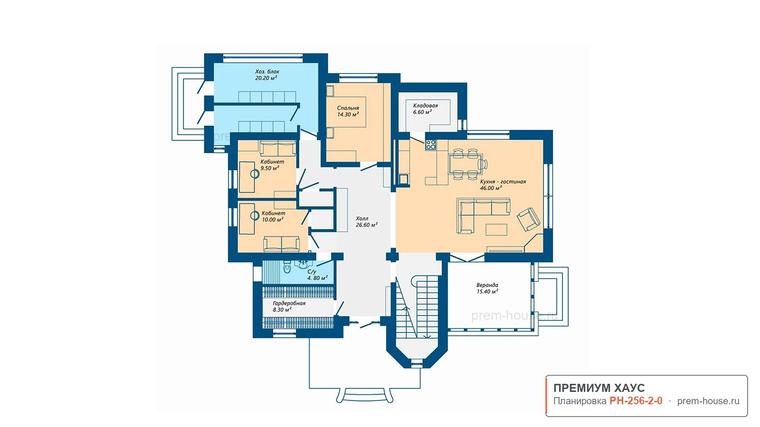 Планировка 2 этажа дома Загородный дом в стиле Модерн, 256 м²— Премиум Хаус