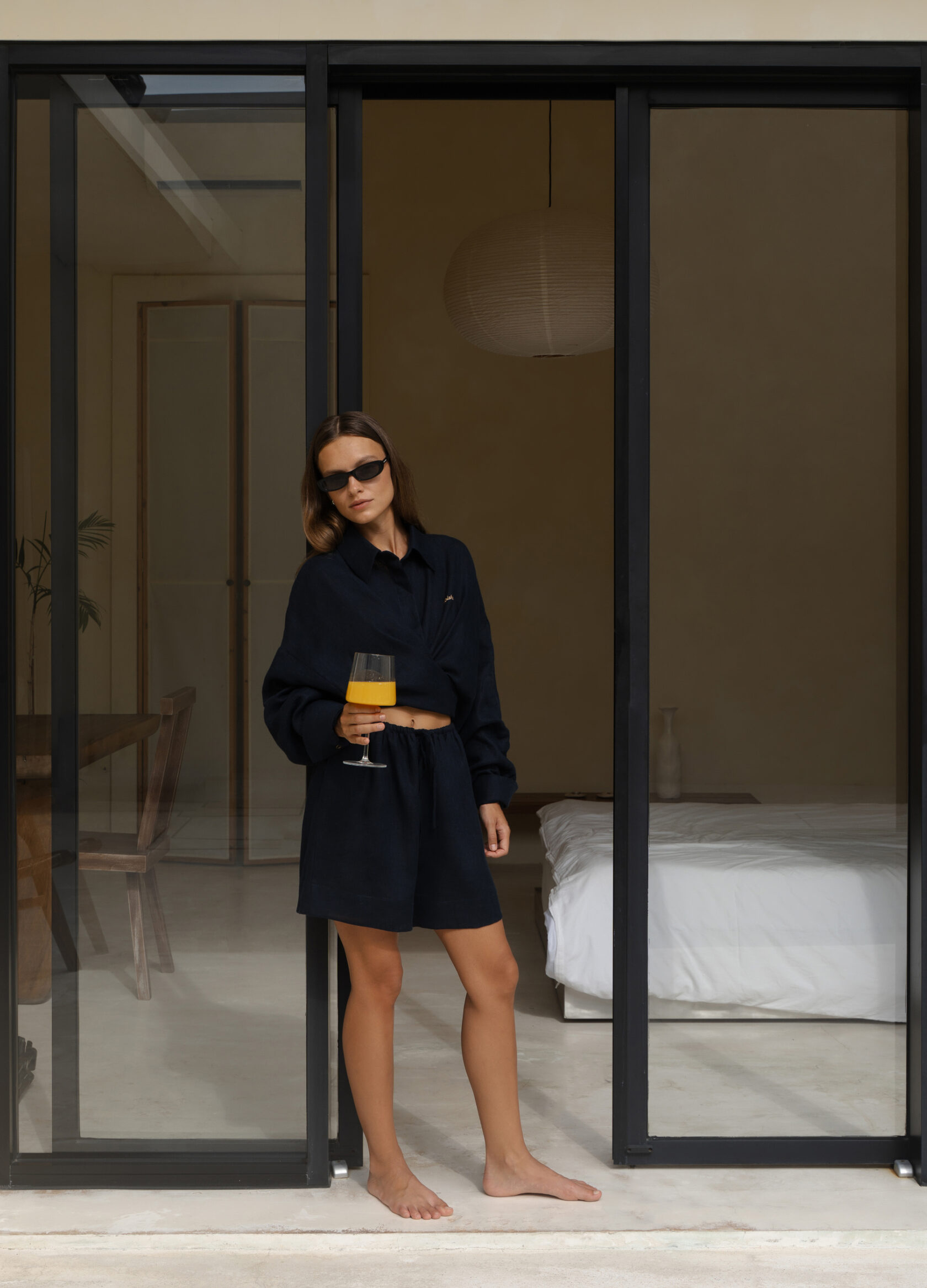 

Льняной костюм Ideal: рубашка + шорты - Синий, Blueberry;синий