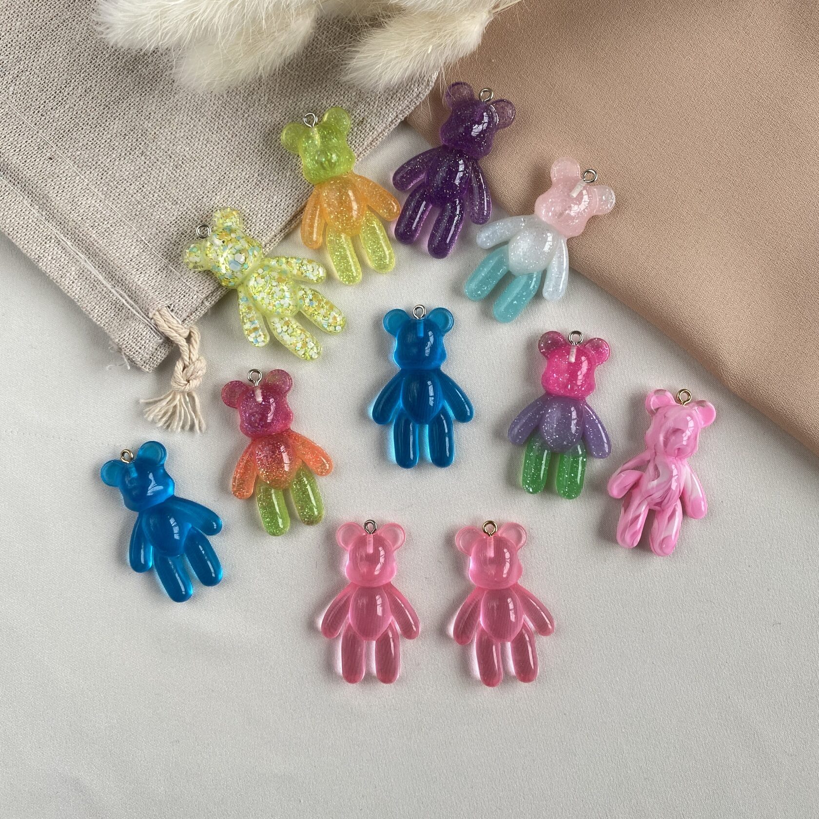 Кулон мишка мармеладный прозрачный, 44мм х 27мм