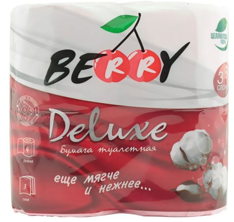 Рул 14. Бумага туалетная Берри Делюкс 3сл 4шт. Туалетная бумага Berry Deluxe 4 шт. Туалетная бумага Берри Delux 100% цел-за 3сл 4рул. Бумага туалетная Berry Deluxe 3-х слойная 4 рулона.