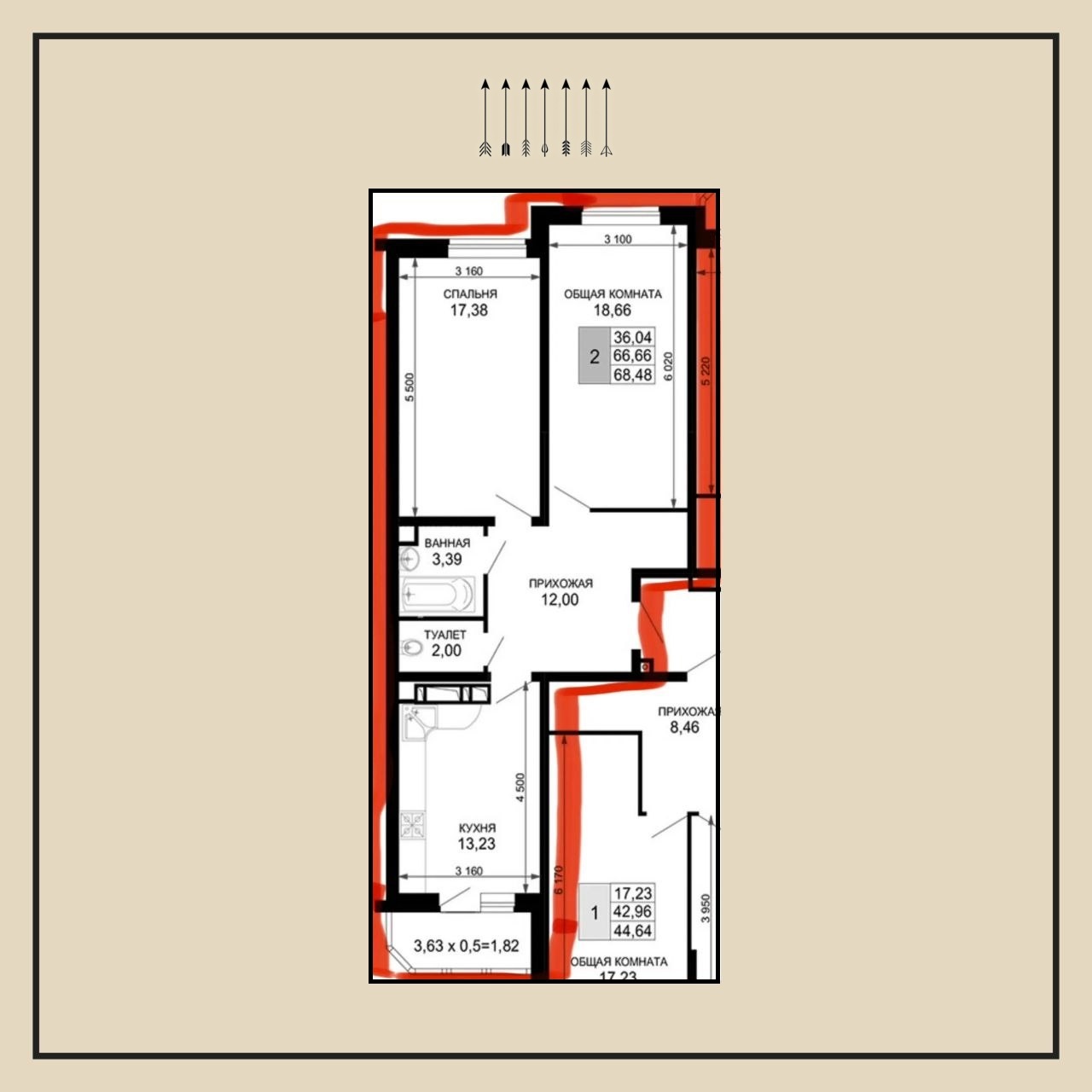 2-комнатная квартира, 69 м², ЖК Лучший 2 · Петра Метальникова
