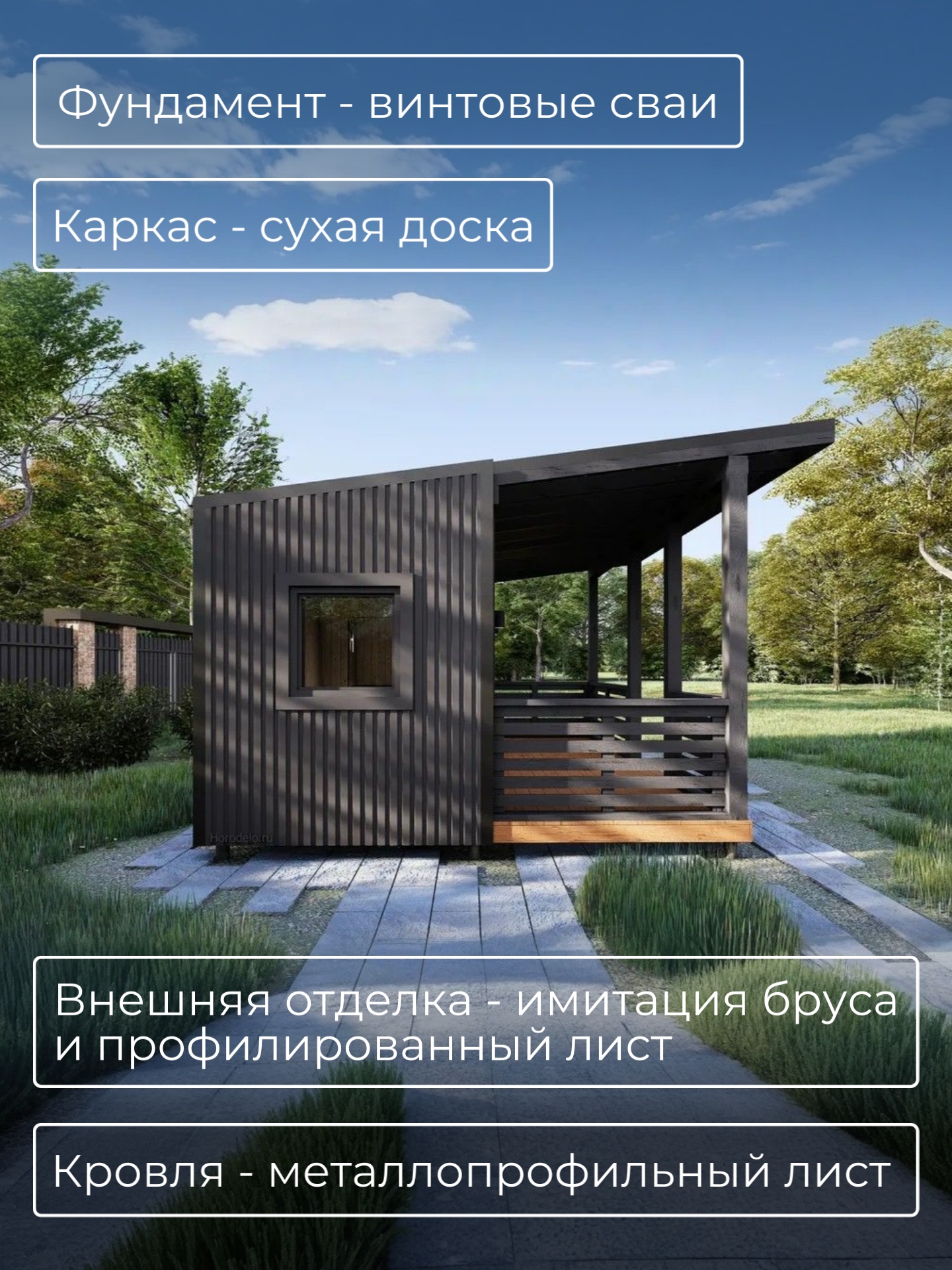 Проект бани с навесом 6х2,3м / Баня/ Кар — фото 4