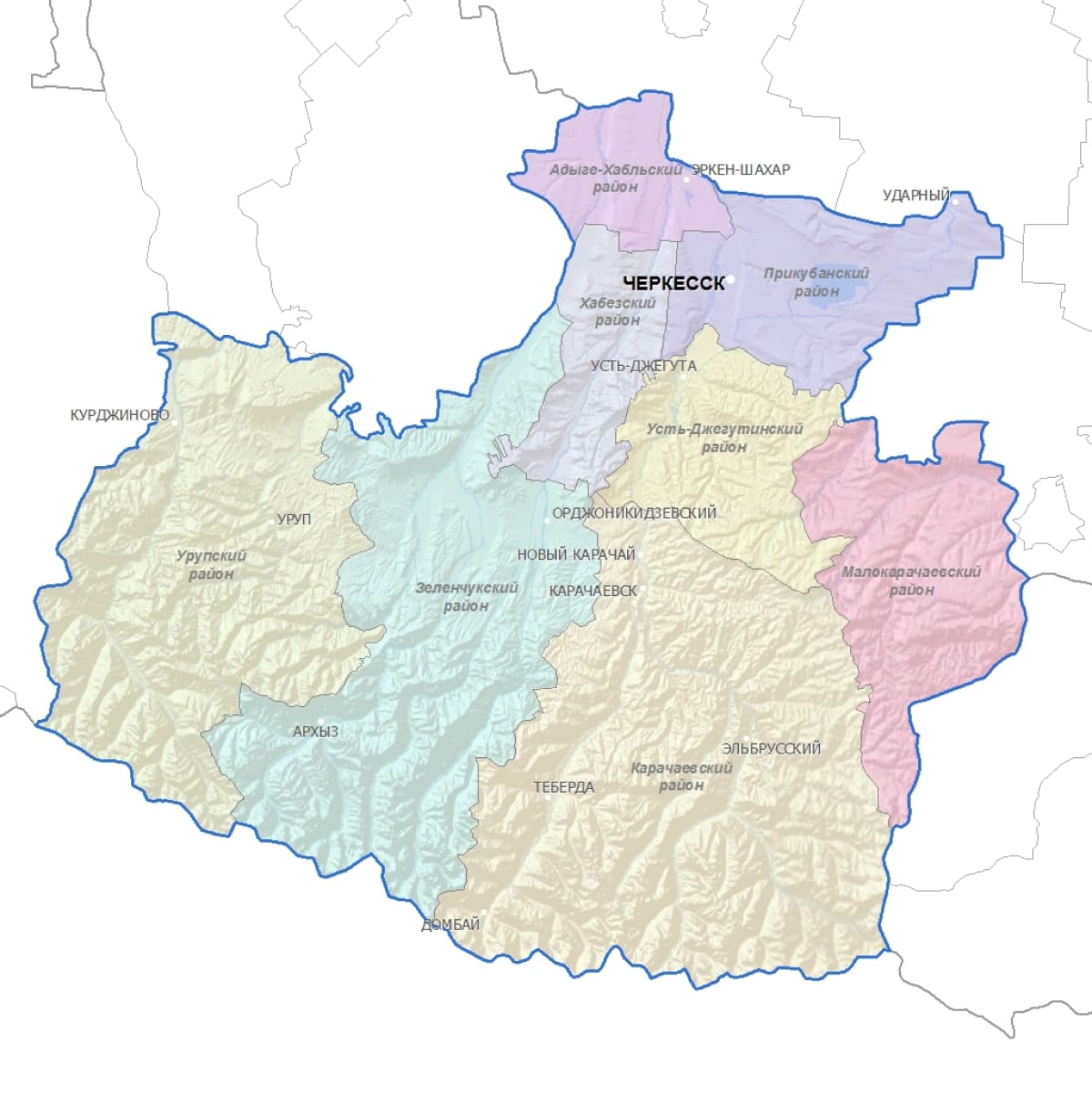 Территория черкесска. Карачаево-Черкесская Республика на карте. Карачаево-Черкесская Республика карта с районами. Карачаево-Черкесская Республика границы на карте. Картамкарачаева Черкеск.