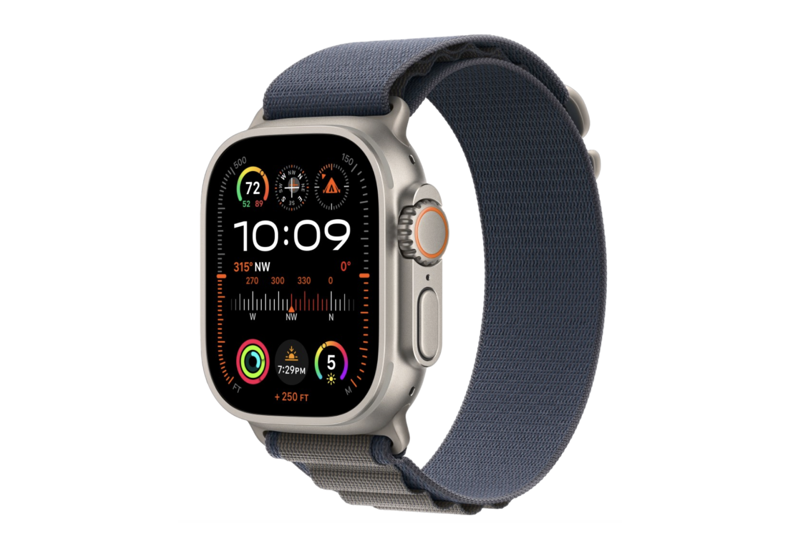 Apple watch Ultra 2 49 mm (GPS+Cellular) Titanium Case Green/Gray Trail loop (m/l) (mrf43/mrfp3). Titanium Indigo Alpine loop. AW Ultra 2 Alpine loop.