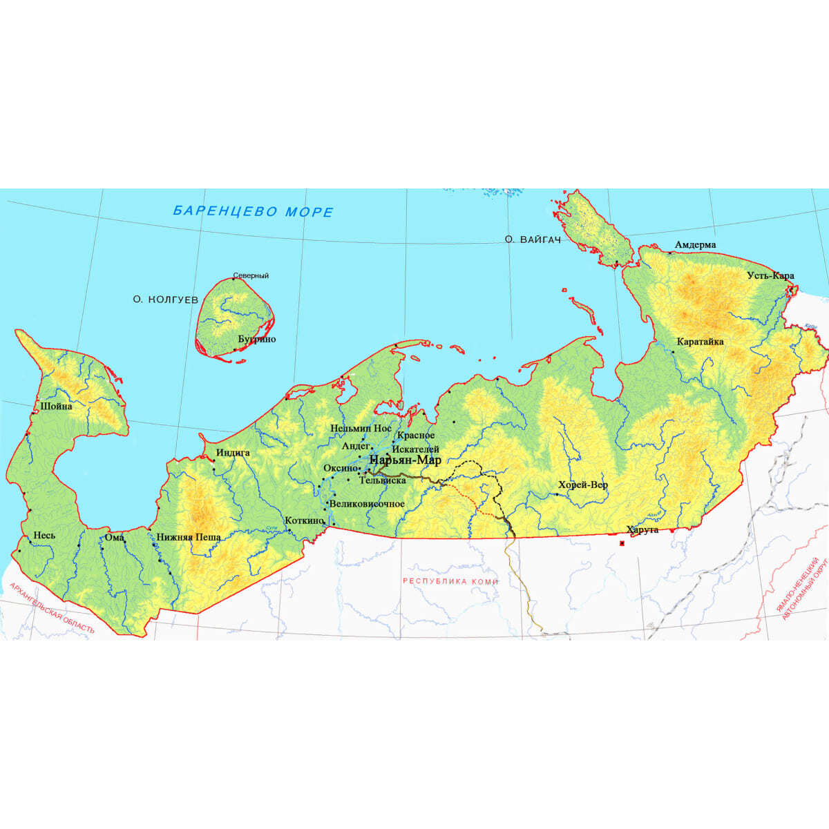 Регион ненецкого автономного округа. Карта Ненецкого автономного округа. Ненецкий автономный округ достопримечательности карта. Карта высокого качества НАО. Ямало-Ненецкий автономный округ на карте.