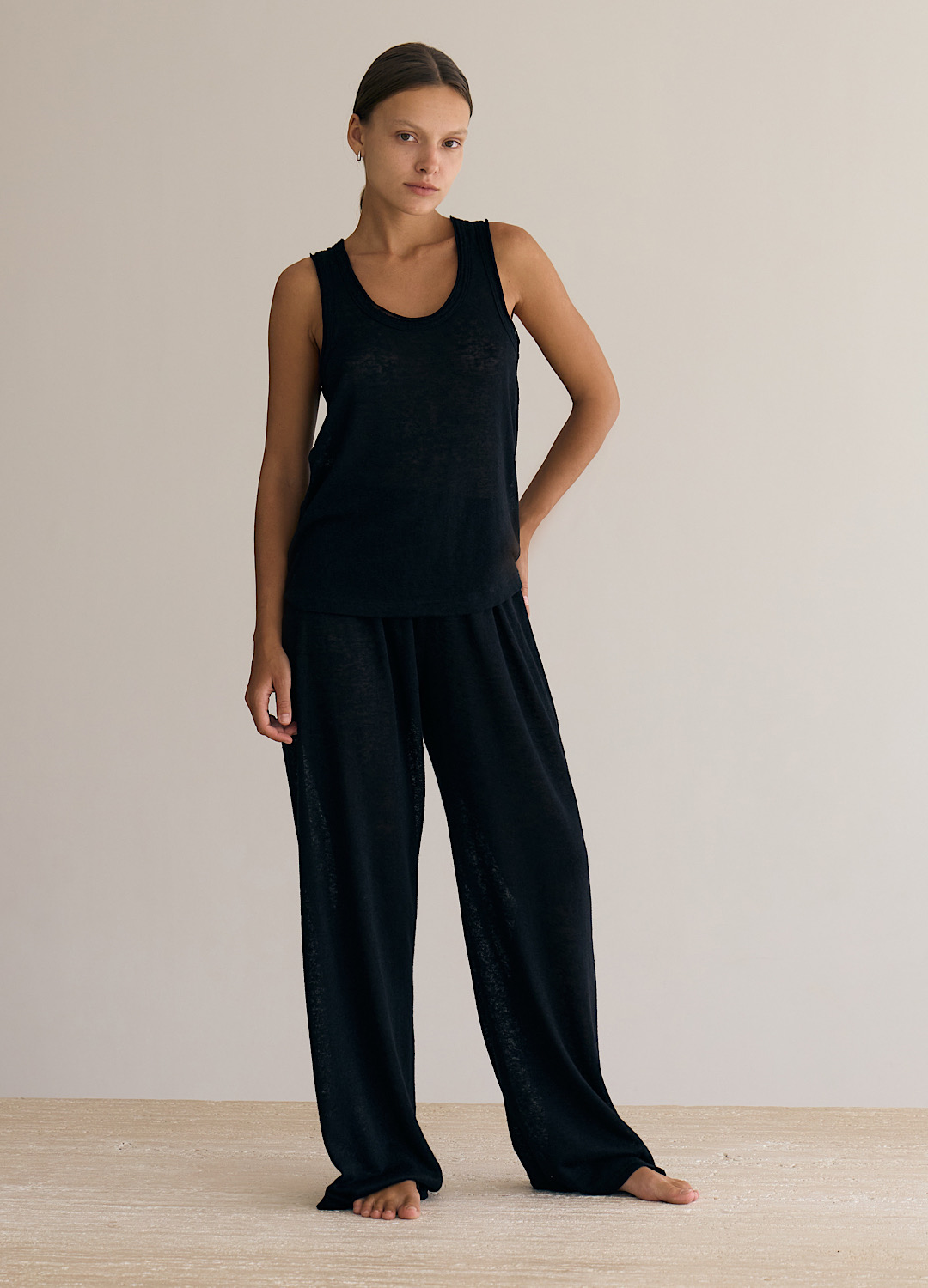 

Брюки Comfort Fit из льняного трикотажа - Чёрный, Black;чёрный