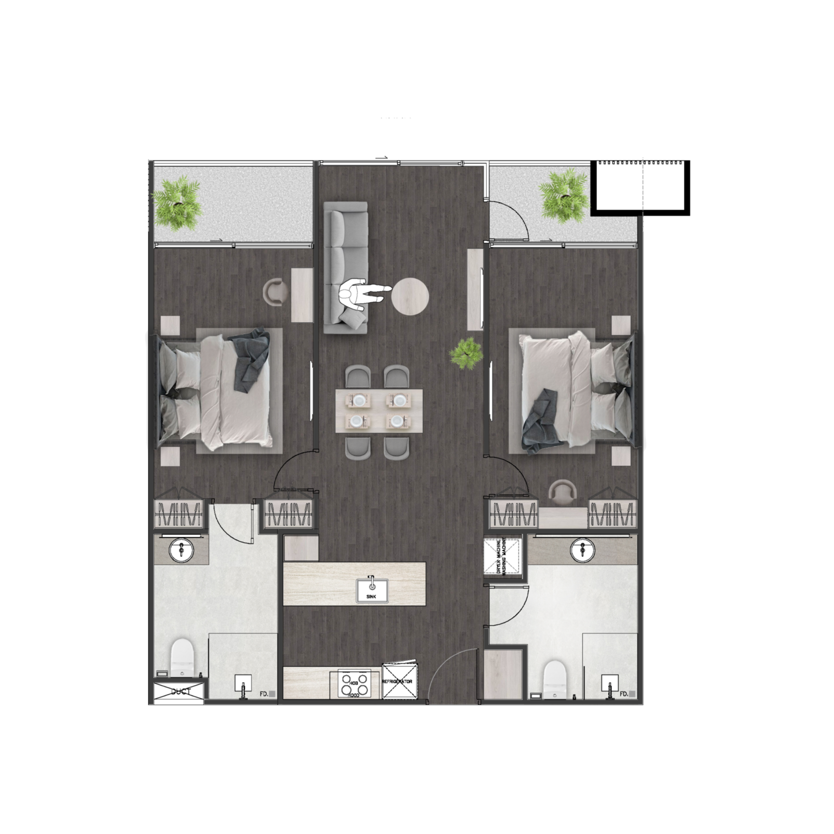 Unit 3508 — 2 Bed · 89.1 m²