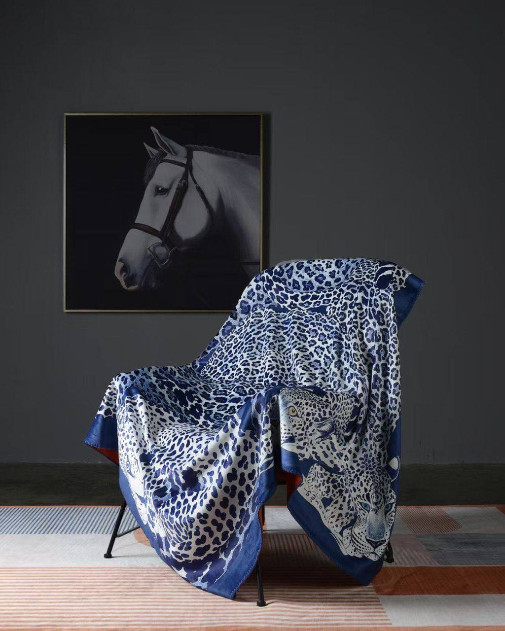 Плед покрывало HERMES из микровелюра "синий леопард" 200х230