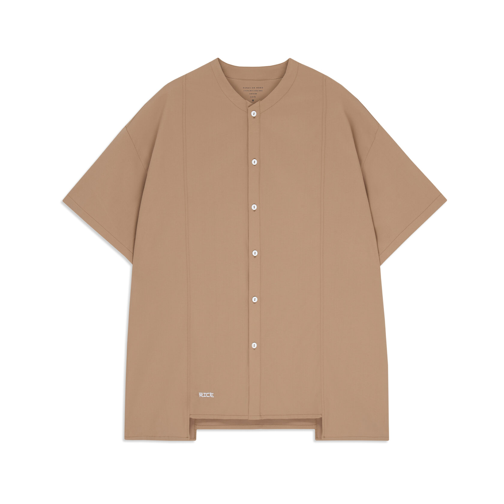 KINOMO SHIRT GREY-BEIGE WITHOUT COLLAR SHORT SLEEVE