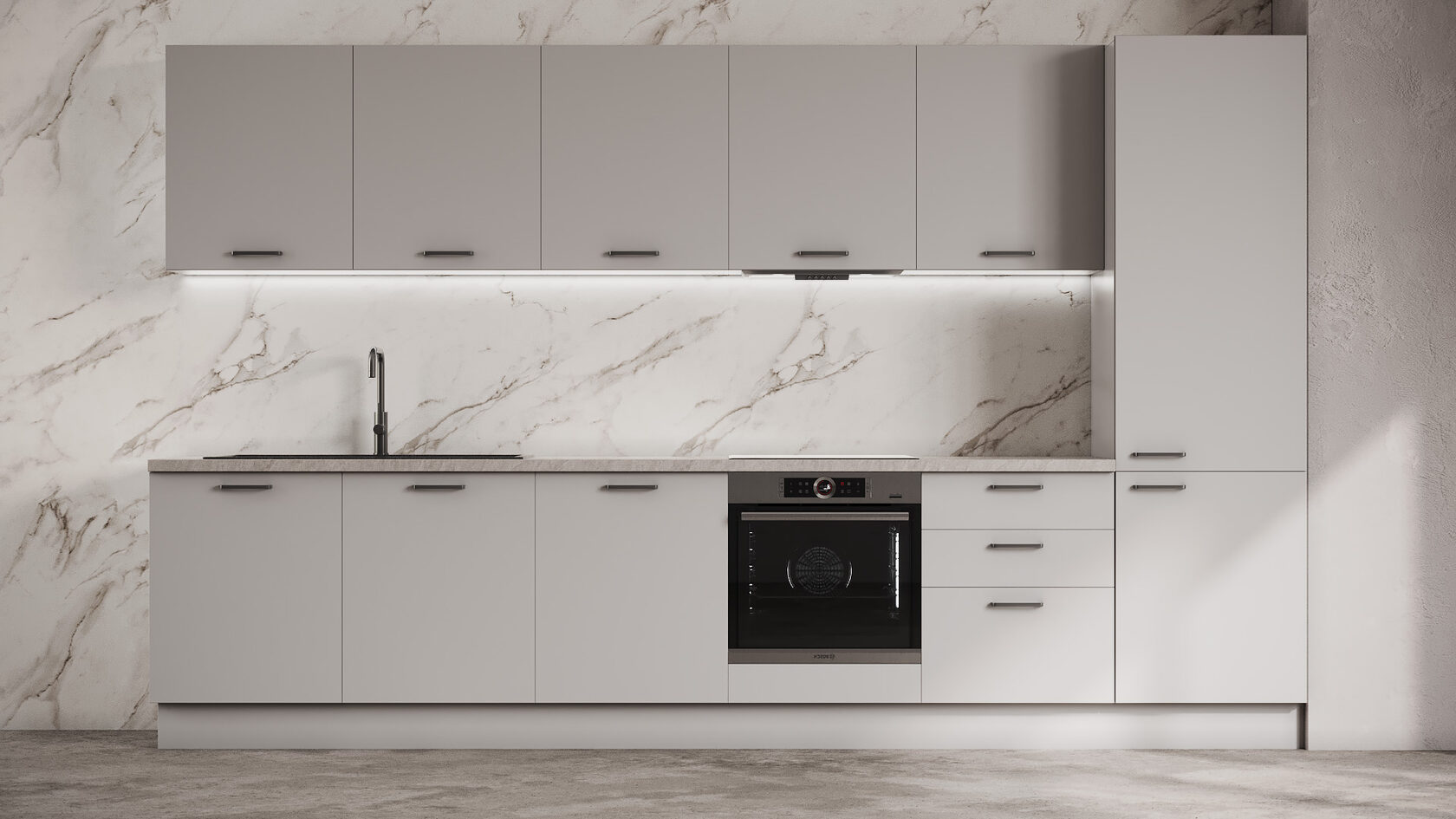 Заказать прямую кухню «Юни» Светло-серый от Командор в современном ...