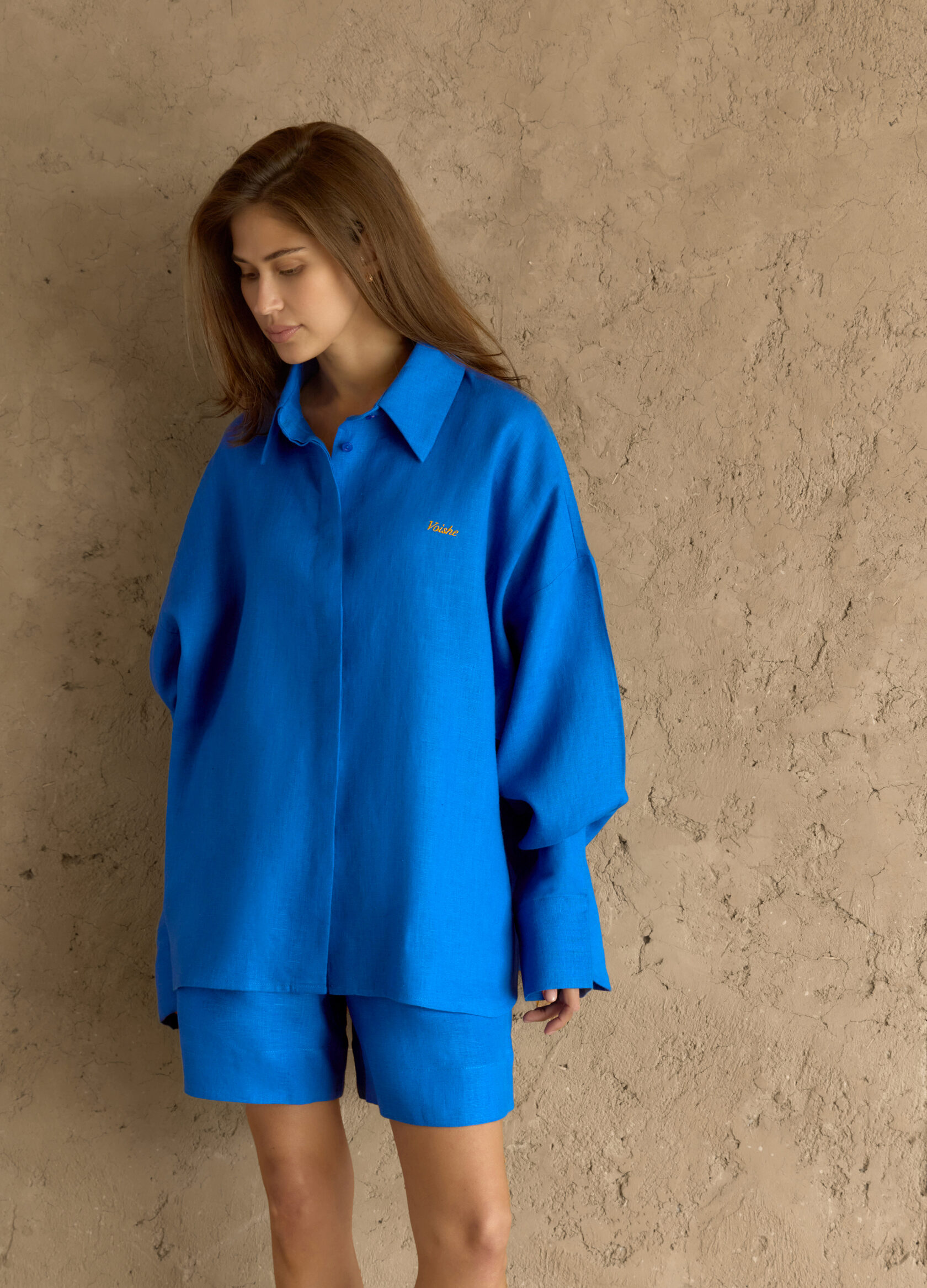 

Льняной костюм Ideal: рубашка + шорты - Синий, Royal blue;синий