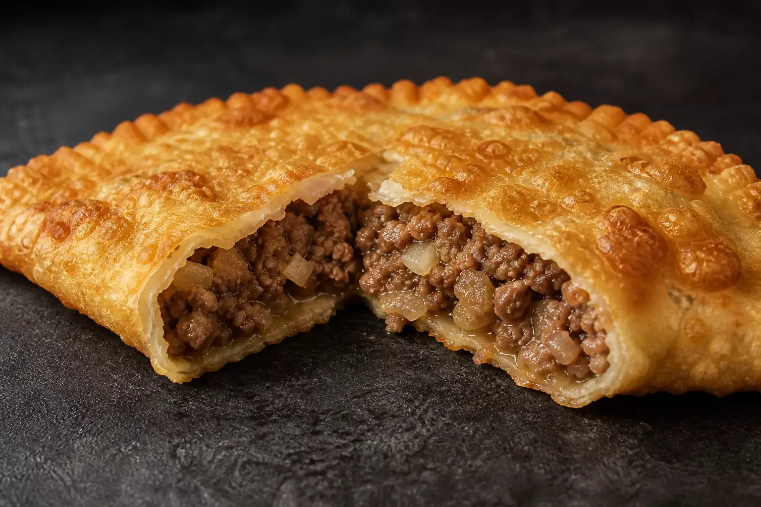 Разрез чебурека с мясной начинкой