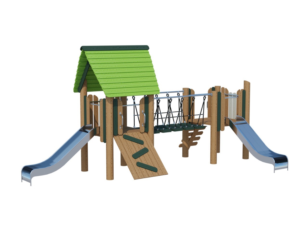 Игровой комплекс с двумя горками и мостиком