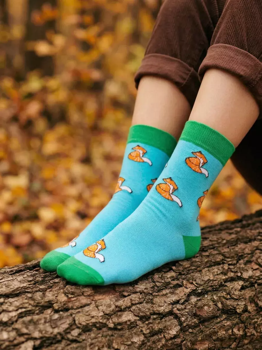 Голубые носки Babushka Socks с рисунком лисы