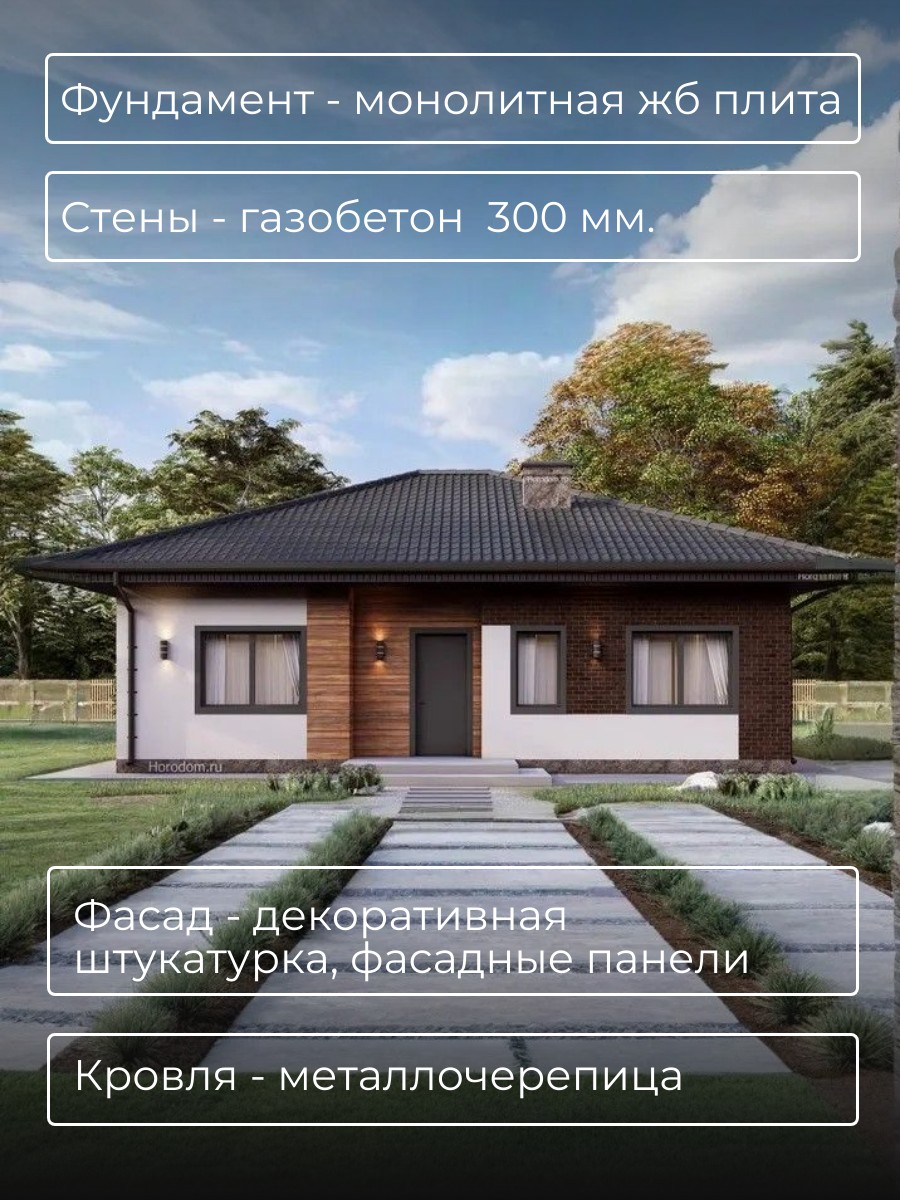 Проект дома 94 м2 / Газобетон / 1 этаж / — фото 5