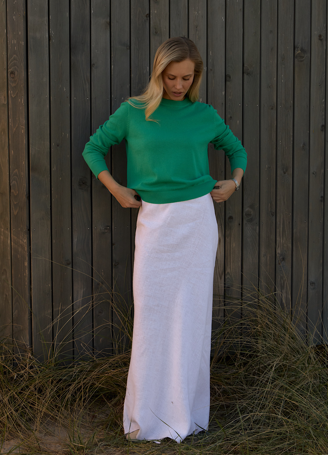 

Льняная юбка по косой Eva - Белая, White;белый