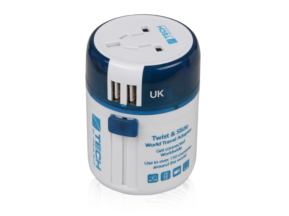 Адаптер с 2-умя USB-портами для зарядки Travel Blue Twist &amp; Slide Adaptor голубой/белый