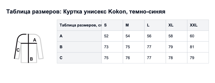 Таблица размеров