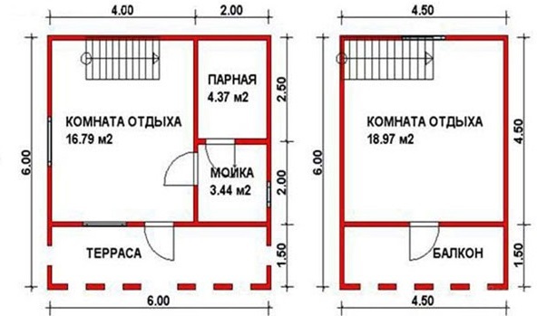Проект бани из бревна с мансардным этажом и террасой