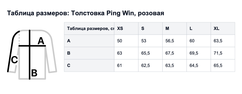 Таблица размеров