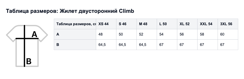 Таблица размеров