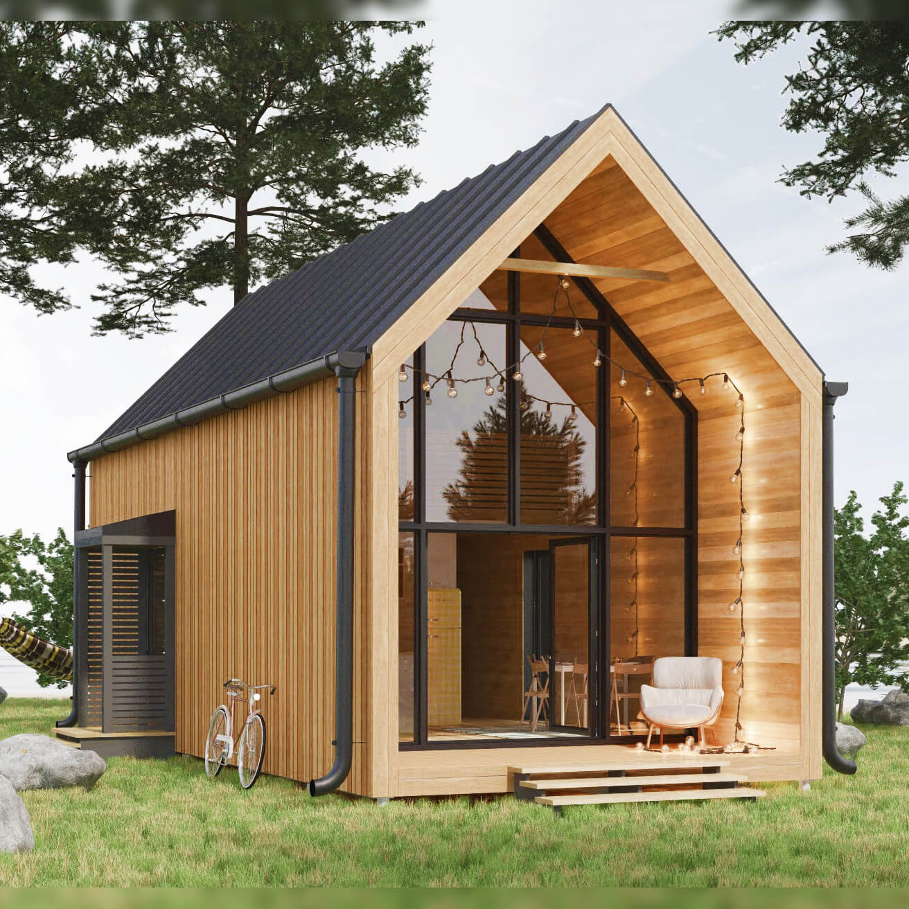 Барнхаус проекты одноэтажных домов с мансардой цена Barn House 5.5 × 8 одноэтажный с мансардой