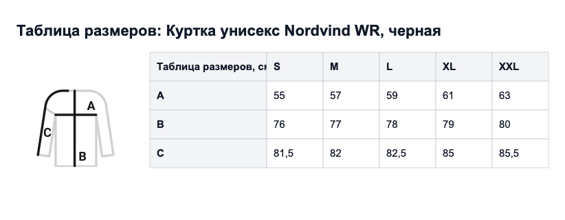 Таблица размеров