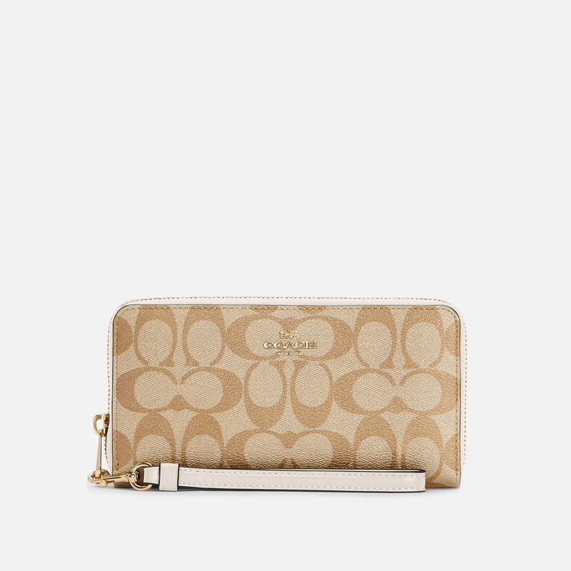 Coach Long Zip Around Wallet In Signature Canvas Light Khaki Chalk