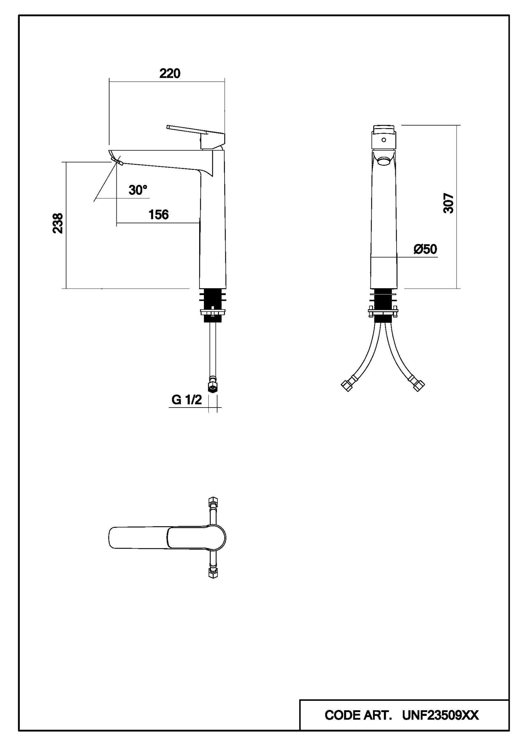 Cмеситель на столешницу Lineara высокий схема