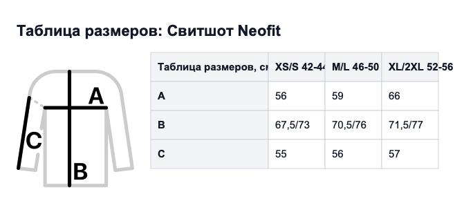 Таблица размеров