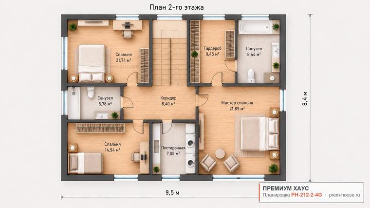 Планировка 2 этажа дома Современный КП-260, 212 м²— Премиум Хаус