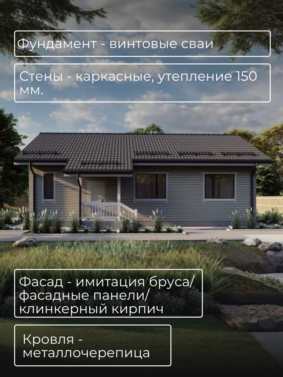 Проект дома 90 м2 / Каркасник / 1 этаж / — фото 5