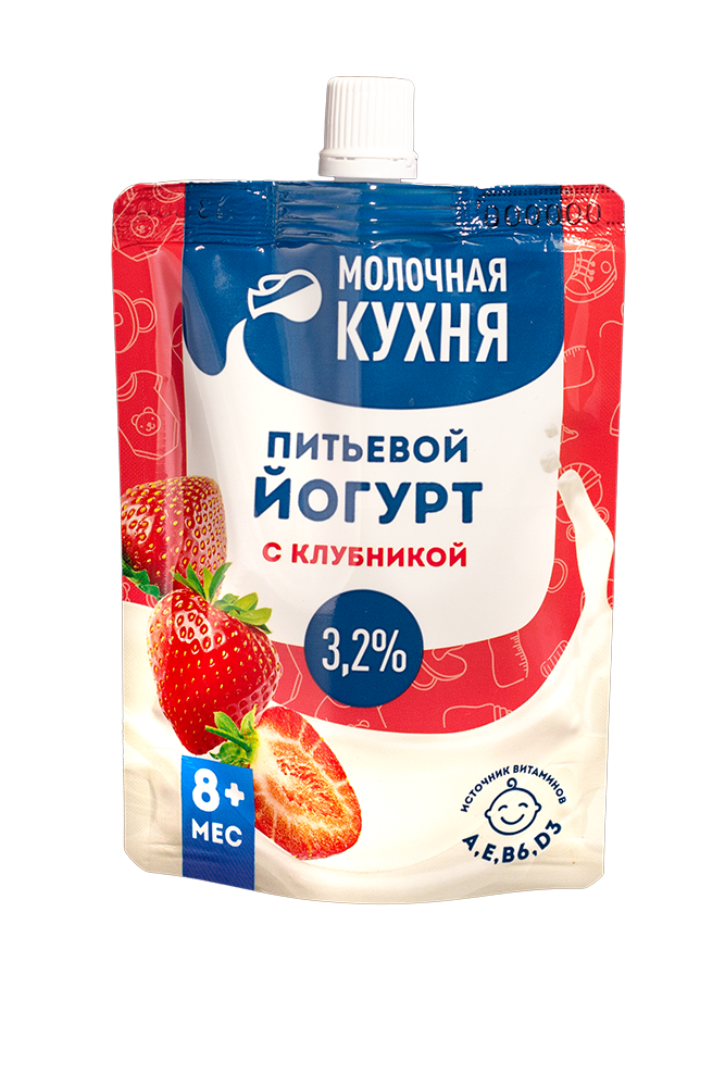 Йогурт Молочная Кухня 4 витамина А/В6/Е/ДЗ с клубникой 100гр 3,2 % дой ...