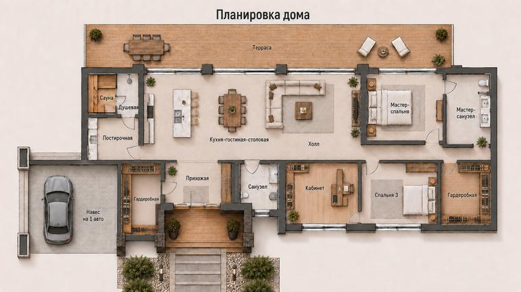 Планировка дома Современный 209, 209 м² — Премиум Хаус