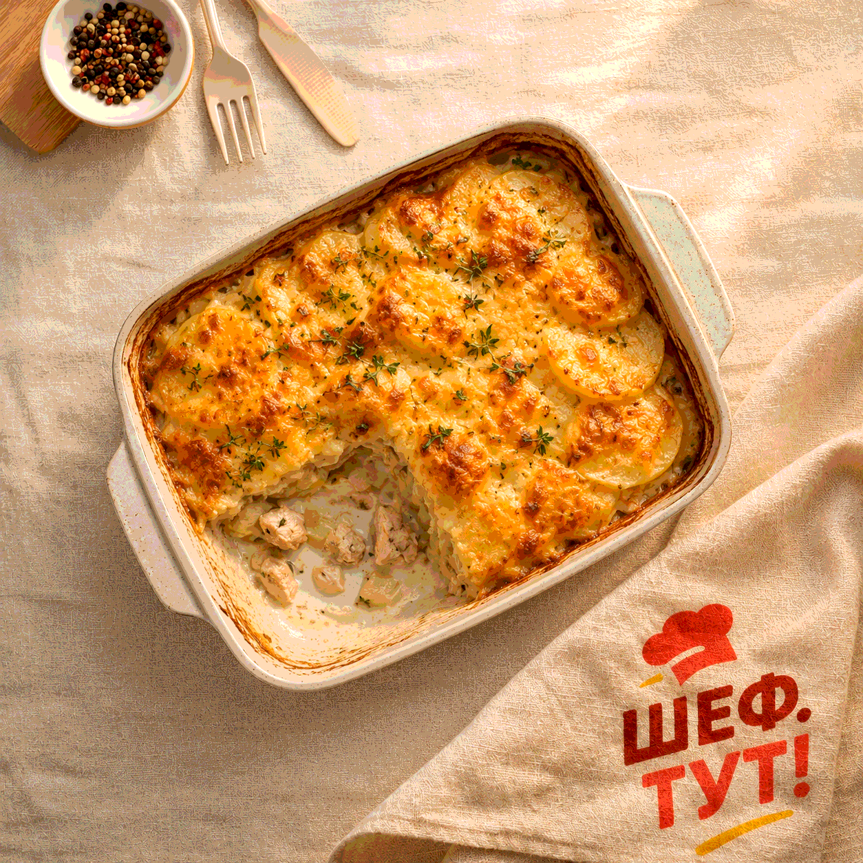 Картофельный гратен с курицей