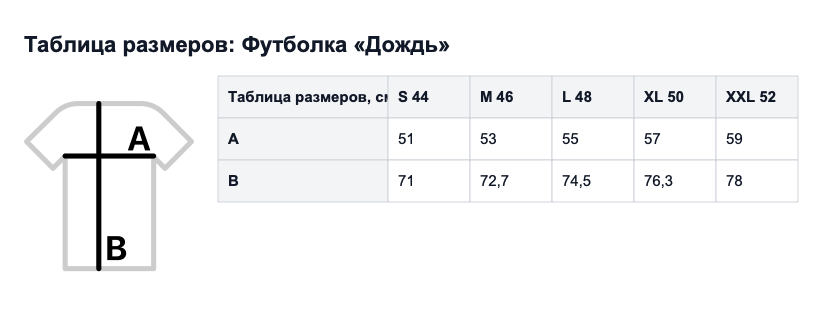Таблица размеров