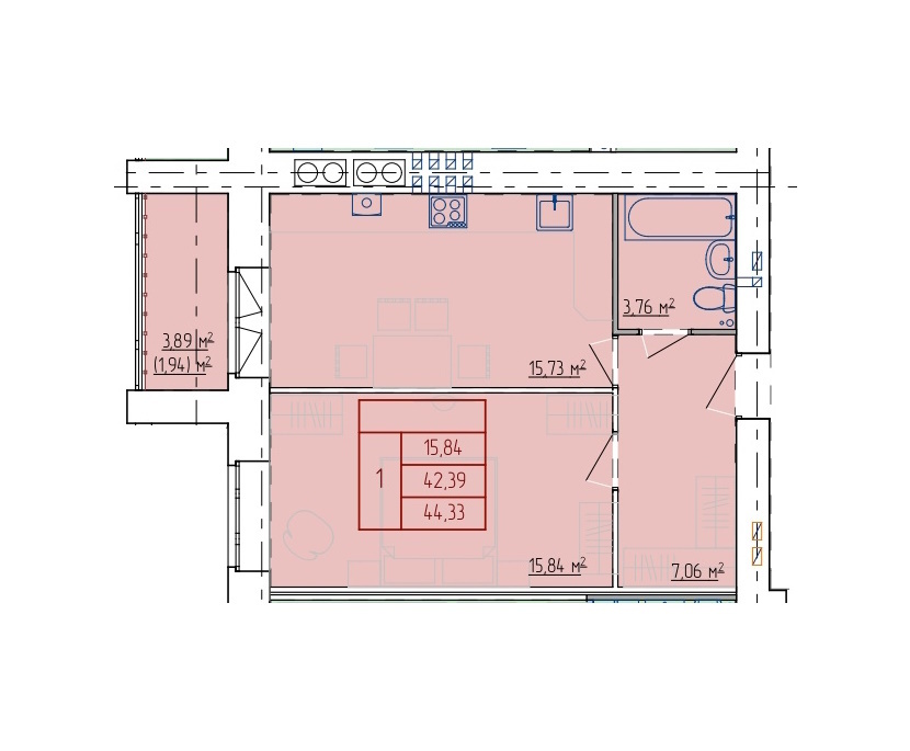 Планировка 1-комн. 4