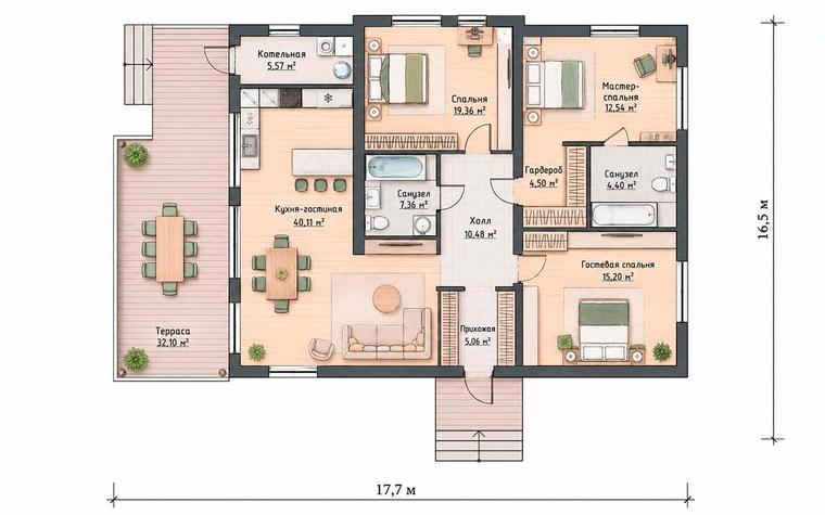 Планировка дома Рощино 133м2, 140 м² — Премиум Хаус