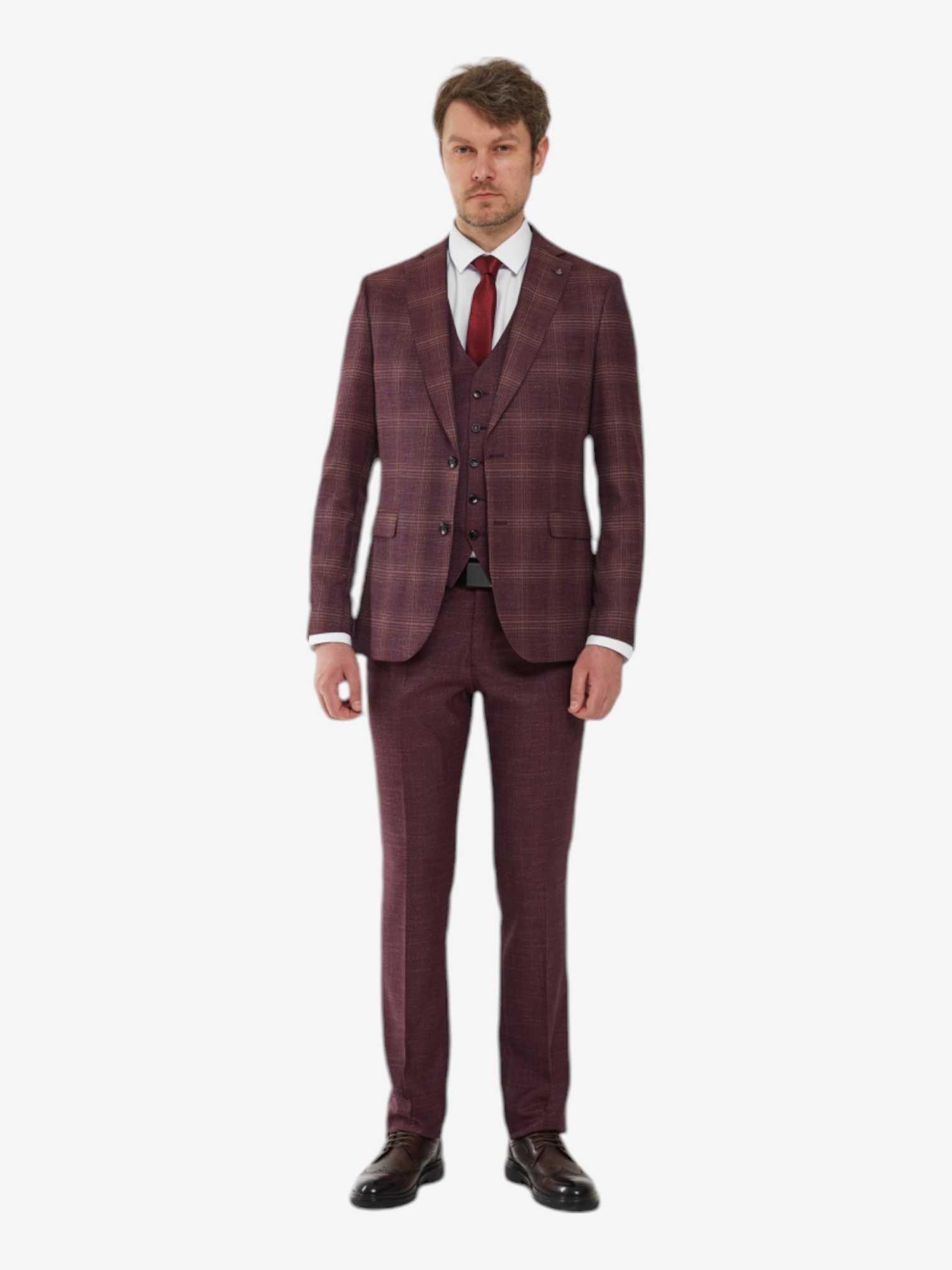 Костюм мужской бордовый, в крупную клетку
