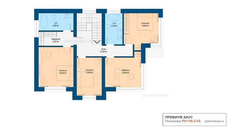 Планировка 2 этажа дома Загородный дом в стиле Райт 185м2, 196 м² — Премиум Хаус