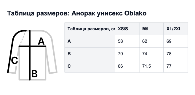 Таблица размеров