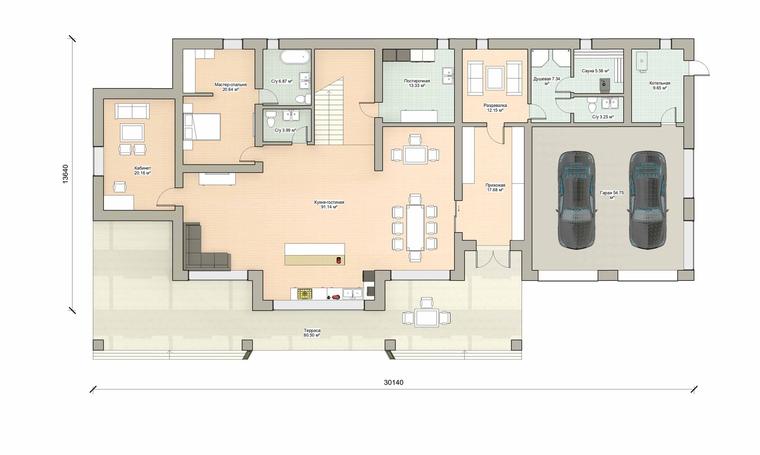 Планировка 1 этажа дома Репино 464 с гаражом, 467 м²— Премиум Хаус