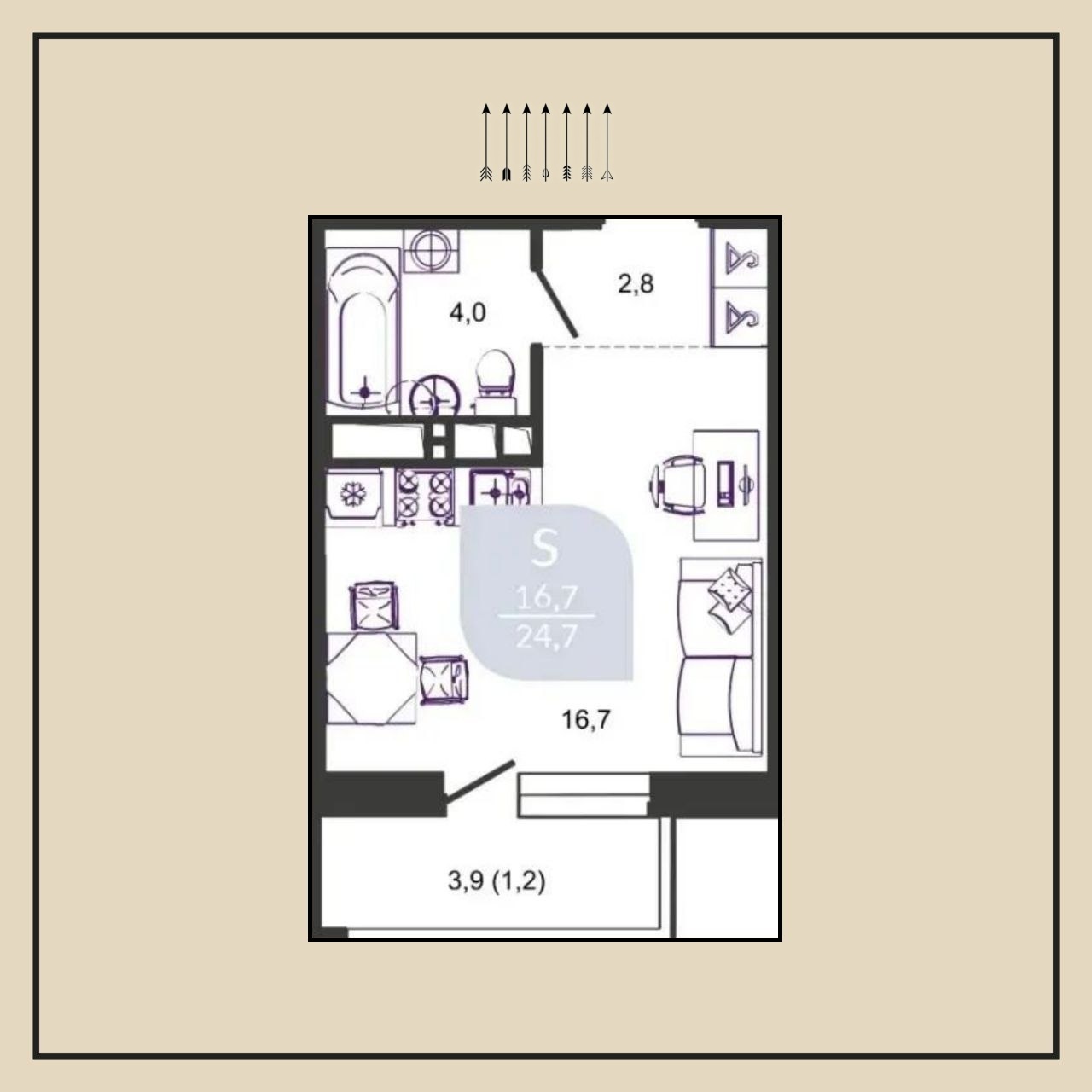 Студия, 28 м², ЖК Улыбка · Восточка